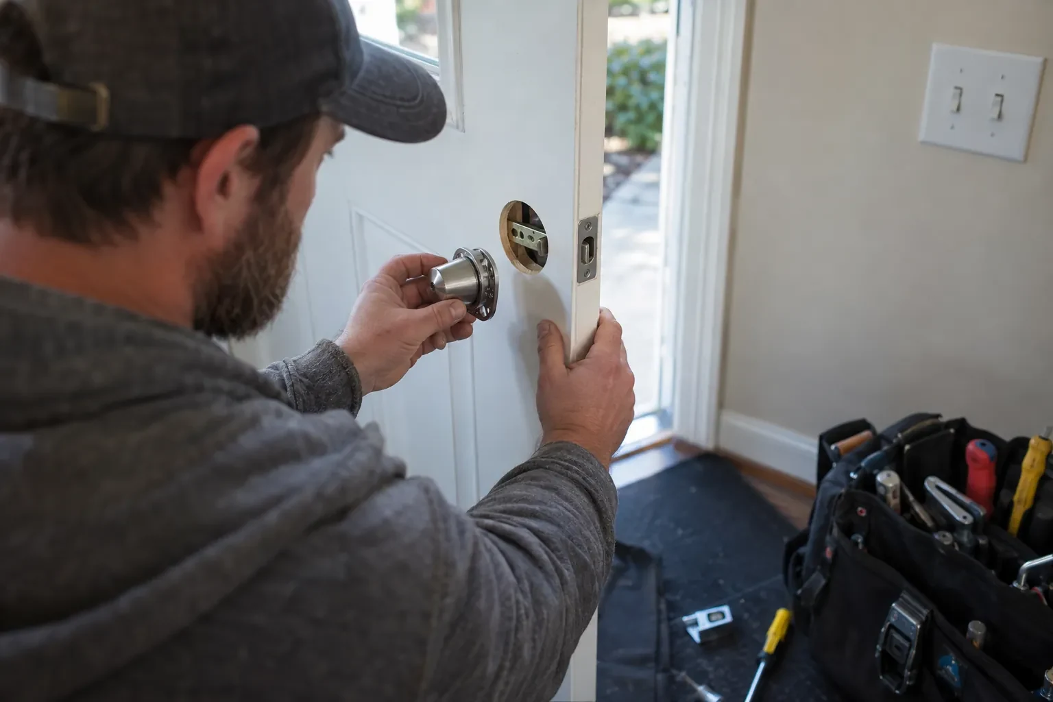 Illustrative locksmith scene; not an actual job
